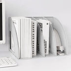 SAYEEC Sturdy Maganize Holder Desktop File Holder Organizer Plastic 4 Section Frames File Dividers Document Cabinet Rack Display Storage Organizer Box (Light Grey) - color: Light Grey-4 Sections