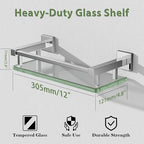 Alise Glass Shelves for Bathroom Wall, Tempered Glass Bathroom Shelf Wall Mounted, Modern Space Saving Floating Shelves 12 inch, Polished Chrome - color: Polished Chrome, size: 12 inch