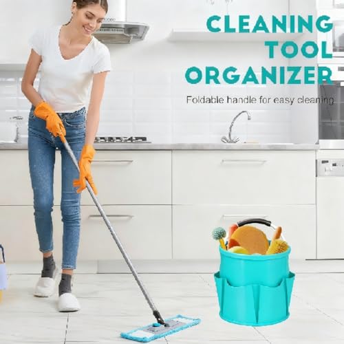 Cleaning Caddy for Cleaning Supplies,17L Cleaning Supply Caddy with Handle Foldable Cleaning Supplies Organizer Bucket Cleaning Products Organizers for Home, Garden (Lake Blue) - color: Lake Blue