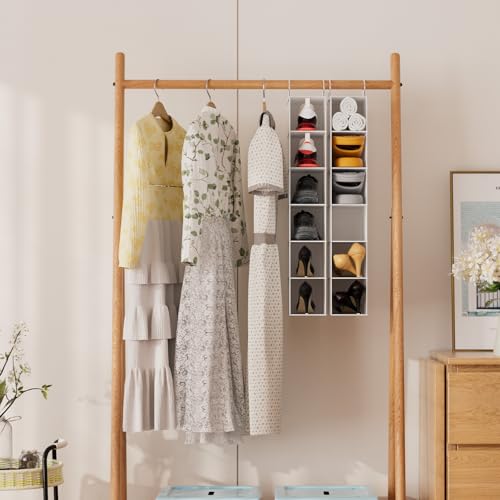 VERONLY Hanging Shoe Shelves - 6 Section,Closet Organizer Set of 2 with Woven Bamboo Shelves,Slim 5.5” Wide Design for Space-Saving Storage,White - style: White 2-Piece Narrow Hanging Set