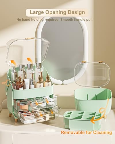 Makeup Organizer Countertop, Skincare Holder Bathroom Counter Organizer, Storage Box Cosmetic Display Cases, Teen Girl Gifts Make up Organizers (Green/Lipstick) - color: Green/Lipstick
