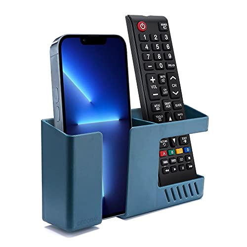 Strong Adhesive Wall Mount Phone Holder D3 Punch-Free Bedside Phone Shelf with Charging Port, Sticky Remote Control Storage Box, Bathroom & Kitchen Wall Organizer (Blue) - color: Blue