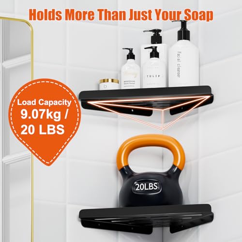 Fikoksol Shower Caddy, 2 Pack Bathroom Corner Shelf, Triangle Shelf Storage for Bathroom Shower, Black Metal Shower Shelf & Rustproof Wall Mounted Adheisve Glue Organizer Accessories and Essentials - color: Black, 2pc