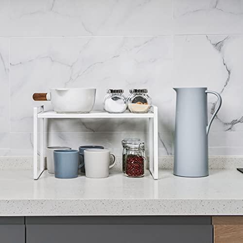 Shantton 2Pack Kitchen Cabinet Shelf Counter Organizer Rack Pantry Storage Bathroom Bedroom Office Table Desk Space Saving Stackable Rust Resistant Non Slip White Tall Wide L16.1in W10.6in H9.5in - color: White, size: L16.1'' W10.6'' H9.5''