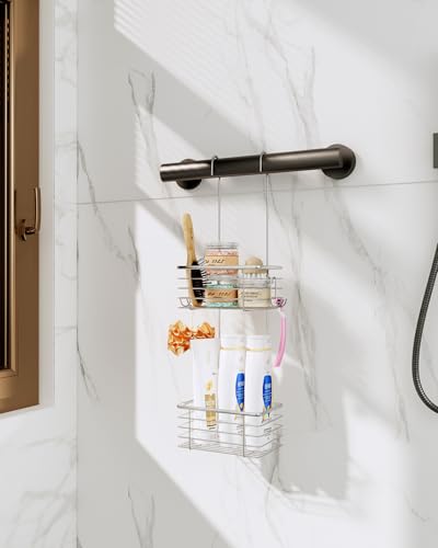 2-Tier shower caddy hanging,shower rack,small hanging bathroom organizer,bathroom door organizer,shower caddy over shower head - size: Narrow double-layer design