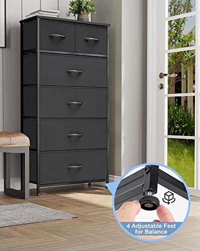 Crestlive Products Vertical Dresser Storage Tower - Sturdy Steel Frame, Wood Top, Easy Pull Fabric Bins - Organizer Unit for Bedroom, Entryway, Closets - 6 Drawers (Black) - color: Black, style: 6 Drawers