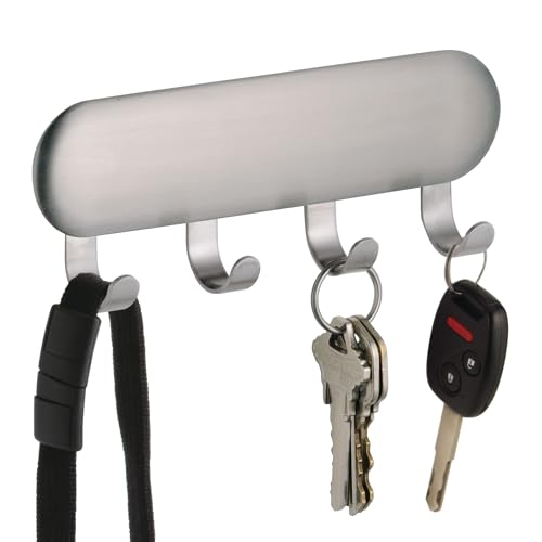 iDesign Self-Adhesive Stainless Steel Key Rack with 4 Hooks - Key Holder for Wall, Set of 4, Brushed - style: Pack of 4