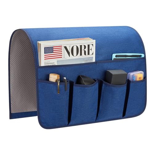 Sofa Armrest Organizer, Remote Control Holder for Recliner Couch, Arm Chair Caddy with 6 Pockets for Magazine, Tablet, Phone, iPad (Blue, W19'' x L33'') - color: Classic Blue, size: W19'' x L33''