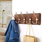 SKOLOO Rustic Pine Wood Wall Coat Rack with 5 Triple Hooks, 16" Stud Spacing, Farmhouse Wall Mounted Coat Rack for Hanging Backpack, Jacket, Hat - color: Brown Plate & Antique Hook, size: 1 Item-5 Hooks