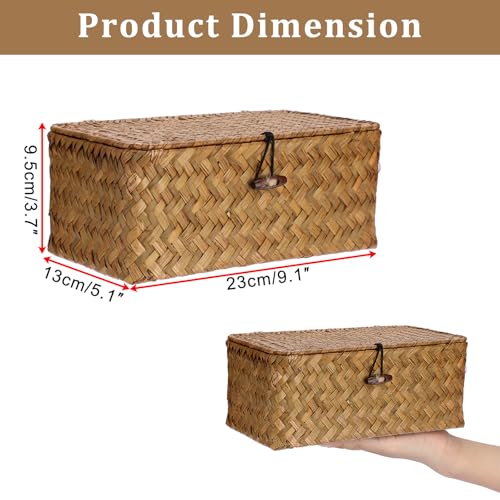 Sumnacon Wicker Basket with Lid Rectangle Woven Baskets for Toiletries Tampon Storage,Wicker Storage Basket with Lid,Decorative Seagrass Storage Baskets for Shelf Bathroom Toilet Table, Caramel - color: Caramel, size: X-Small