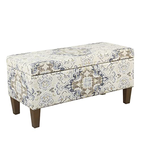 HomePop Ottomon Upholstered Rectangular Storage Ottoman Bench with Hinged Lid, Brown and Cream Large - color: Brown and Cream