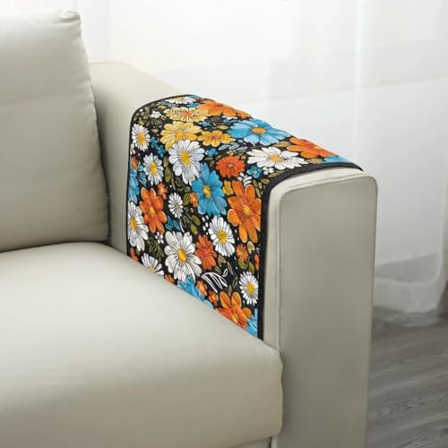 Hippie Flower Daisy Print Sofa Armrest Organizer Polyester Armchair Slipcover for Couch Stain Resistant Recliner Armrest Cover Soft Furniture Protector for Dogs Cats Pet - color: Hippie Flower Daisy
