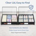 Under Bed Storage with Wheels, Under Bed Storage with Dividers, 66L Rolling Organizer with Clear Lid and 3 Compression Bags for Clothes, Blankets, Bedding and Shoes