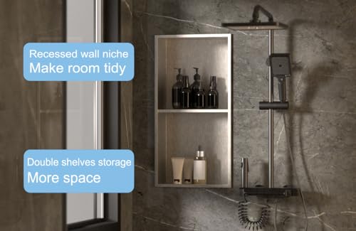 Stainless Steel no Tile Needed Metal Niche,Double Shelves，Stainless Steel Finished Shower Insert Wall Niche(Brush, 24 * 12 in) - color: Brush, size: 24 * 12 in
