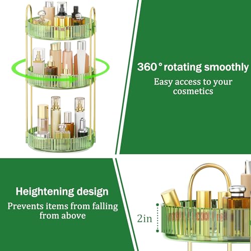 MOKANI 360 Rotating Makeup Organizer for Vanity, 3 Tier Adjustable Perfume Organizer for Dresser, Multi-Function Spinning Cosmetics Skincare Storage for Bedroom, Dresser, Countertop, Green - color: A-Green, size: 3 Tier