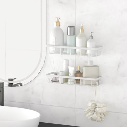 Shower Caddy Organizer with Hooks,Self Adhesive Bathroom Shelves,No Drilling Bathroom Organizers and Storage,Perfect for RV, Apartment, Home Decor,2 Pack White - color: White, size: 2 Pack