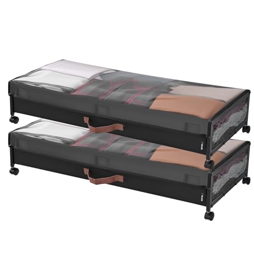 VEVOR Under Bed Storage with Wheels, 36.0 x 18.1 x 7.3 inch, Underbed Containers with Clear Lid, Underbed Shoe Organizer, Rolling Under the Bed Storage Bins for Clothes Shoes Blankets Bedroom, 2 Pack - style: D
