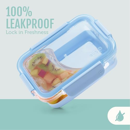 Ello Duraglass 3.4 Cup Meal Prep Sets 10Pc, 5 Pack Set- Glass Food Storage Container with Silicone Boot and Airtight BPA-Free Plastic Lids, Dishwasher, Microwave, and Freezer Safe, Garden Goals - color: Garden Goals with Boot, size: 3.4 Cup