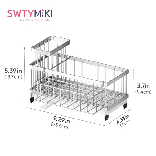SWTYMIKI Sink Caddy Sponge Holder - Large Sponge Holder for Kitchen Sink with 360°Auto-Drain Tray, Rustproof Stainless Steel Kitchen Organizer Caddy for Countertop Organization - color: Silver-basket