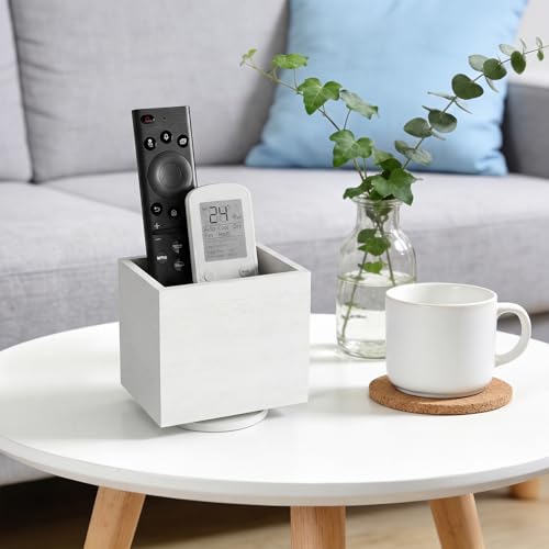 360° Rotating Remote Control Holder, Wooden TV Controller Holder, Remote Holder for Table, Desktop Caddy for Pen, Phone, Small Item Home Office School (White) - color: White - 1slot