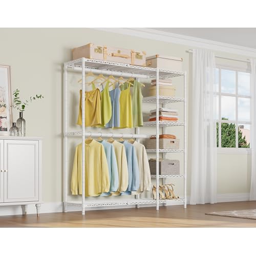 VIPEK X2 Expandable Reach-in Closet Racks Adjustable from 3'3" to 4'8" Portable Open Walk-in Closet Rack System with Flexible Shelves and Hanger Rods Clothing Rack for Hanging Clothes, White - color: White