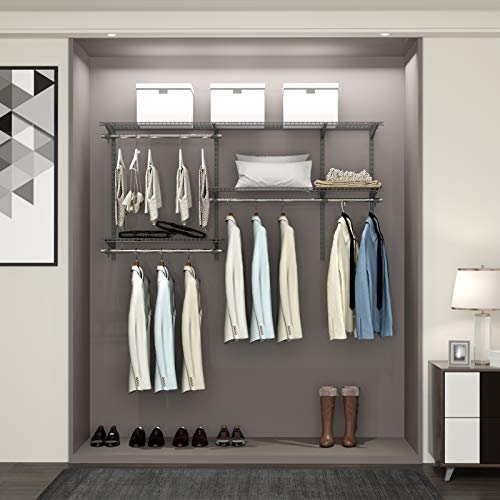 Tangkula 3 to 5 FT Custom Closet Organizer System Kit, Wall-Mounted Storage Organizer with Wire Shelving and Hanging Rods, Adjustable Closet Organizer Kit, Configurations Custom Closet for Bedroom - color: Gray, size: 3 to 5 FT