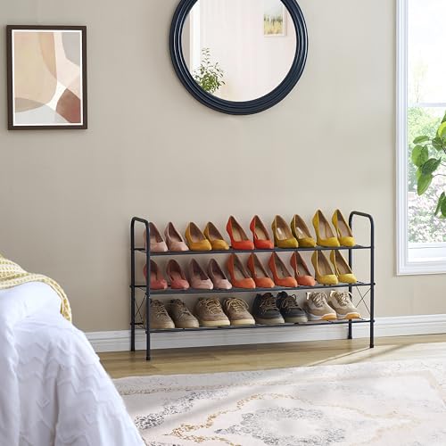 Hoctieon 3 Tier Mesh Style Shoe Rack, Entryway Shoe Shelf, Shoe Storage Organizer, Shoe Rack for Closet, Space Save for Bathroom, Garage, Hallway, Bedroom, Living Room, Black - color: Black, size: 3 Tier