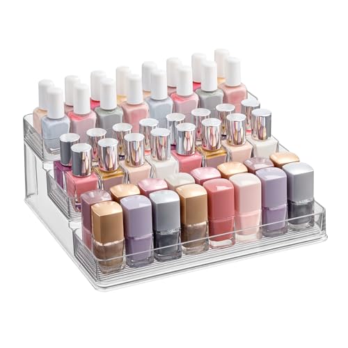 iDesign Nail Polish Organizer, Holds up to 30 Bottles, Compact 3-Tier Clear Display Stand for Countertop - style: Pack of 1