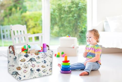Sanjiaofeng Rectangular Kids Basket Ocean Storage Bins,Boys and Girls Storage Basket with Handles.Clothers,Toys,Books,Kid's Gifts Bins. (Ocean) - color: Ocean