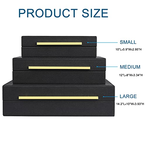 Black Shagreen Box Faux Leather Set Of 3 Pcs Storage Decorative Boxes,Modern Stacking Decorative Boxes with Lids For Home Decor Coffee Table Top Storage Jewelry Box Organizer - color: Black, size: 3 pack