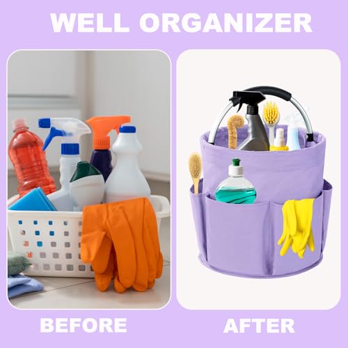 Cleaning Caddy with Handle, 17L Foldable Cleaning Supplies Organizer, Portable Storage Basket, Cleaning Supply Caddy, Multifunctional Cleaning Bucket Bag for Garden, Home, Kitchen (Purple) - color: Purple