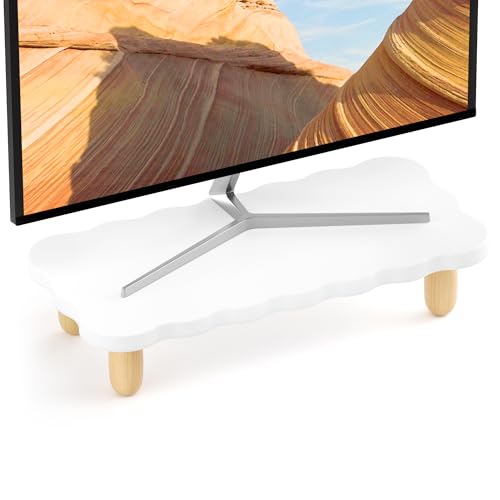 AFOOYO Monitor Stand Riser, Cookie-Shaped Sturdy Wood Computer Monitor Stand for Desk, Ergonomic Desk Stand, Multi-Purpose Desktop Organizer Riser for Computer, Laptop, Printer, TV,White