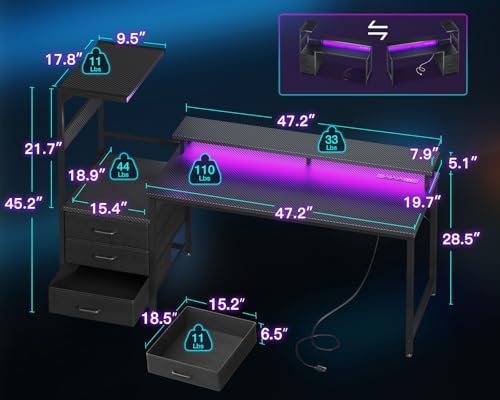 AODK 63 inch Gaming Desk with PC Display Stand, Reversible Steel Wood Computer Desk for Gaming Setup, Tiered Design to Show Off Your PC Tower & Accessories, Black - color: Black, size: 63 inches