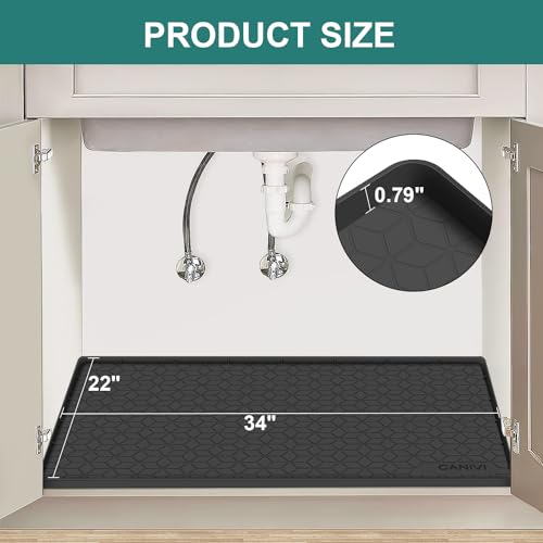 Under Sink Mat, 34" x 22" Waterproof Silicone Under Sink Tray for Kitchen & Laundry Cabinets, Kitchen Cabinet Shelf Protector, Up to 3.3 Gallons Liquid, Fits 36 inch Standard Cabinet(Grey) - color: Dark Black, size: 22"W x 34"L