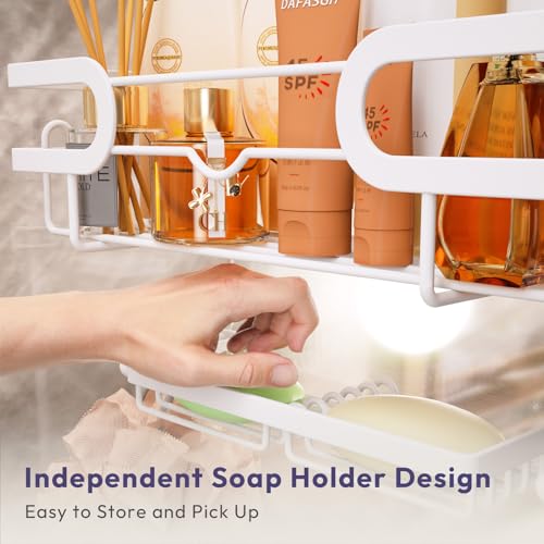 SWTYMIKI Over The Door Shower Caddy With Double Soap Holder, Hanging Shower Caddy With 16 Hooks, No Drilling Hanging Shower Organizer Over Door To Organize Bathroom Essentials, White - color: White