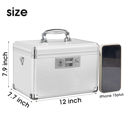 Medicine Lock Box with Key, Alluminum Alloy Box for Medication,First Aid Box with a Removeable Tray to Store Medicines & Pills for Home, Silver 12 * 7.68 * 7.87 Inch - color: Silver, size: Medium-12inch