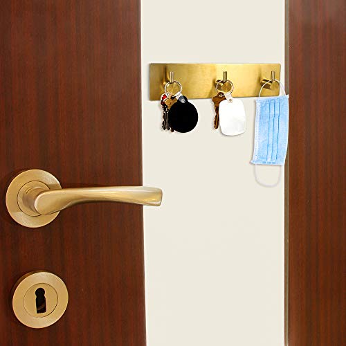 Picowe Key Holder for Wall Decorative, Adhesive Stainless Steel Key Hooks, Key Hanger Key Organizer for Wall, Towel Hook Coat Hanger for Entryway Hallway Kitchen(Three Rows,Golden 1PCS) - color: Gold