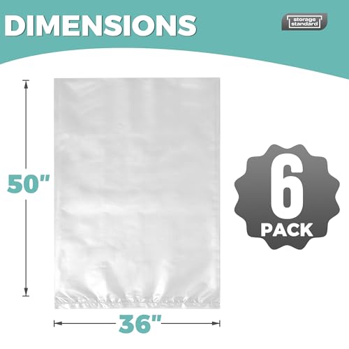 Storage Standard Large Clear Plastic Bags for Storage 6-Pack - Waterproof Extra Large Plastic Bags with Zip Ties, Heavy-Duty Cover for Pillows, Comforters, Chair Cushions & Textiles - 36 x 50 Inches - size: 36'' x 50’'