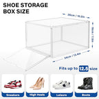 12 Pack Drop Front Shoe Boxes Acrylic Box Sneaker Case Size 12, Transparent Display Cases for Sneaker Collections, Baseball Caps, Hat Organizer Dust-free Shoe Cubbies Stackable Sneaker Boxes - size: Size 12 - 12 Pack
