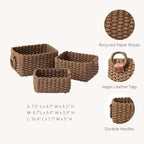 LA JOLIE MUSE Woven Storage Baskets, Recycled Paper Rope Bin Organizer Divider for Cupboards Drawer Closet Shelf Dresser, Set of 3 (Brown) - color: Brown