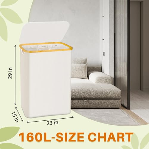Laundry Hamper with Lid, 160L Dirty Clothes Hamper for Laundry Basket 3 Section, Extra Large Laundry Sorter Hamper 3 Compartment with Removable Inner Bags & Labels, Beige - color: Beige, size: 160L