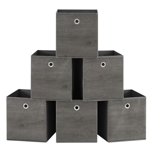 SONGMICS Storage Cubes, Set of 6 Storage Bins with Handles, Foldable Oxford Fabric and Non-Woven Fabric Storage Boxes, 10.2 x 10.2 x 11 Inches, Fit Cube Storage Unit, Misty Gray URFB126G01 - color: Misty Gray, size: 6 Pack (10.2"L x 10.2"W x 11"H)