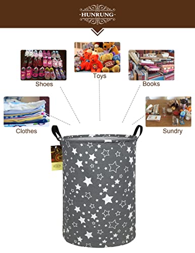 Laundry Hamper,Large Canvas Fabric Lightweight Storage Basket Toy Organizer Dirty Clothes Collapsible Waterproof for College Dorms, Children Bedroom,Bathroom（Round star） - color: Round star