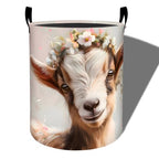 Cute Goat Floral Laundry Basket, Foldable Oxford Cloth, Waterproof Dirty Clothes Hamper with Handles, Clothing Storage Bucket Toy Organizer for Bathroom Bedroom Dorm, 19.7"x15.7" - style: Goat