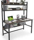 Aquzee Desk with Hutch Bookshelves, Computer Desk with 3 Tiers Storage Shelves, Space Saving Design Black Metal Legs Desk with Grey Board, Easy Assemble - color: Grey, size: 47inch