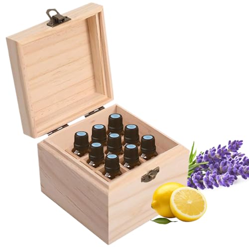 Pure Vie Wooden Essential Oil Storage Box Travel Organizer Case with Bottle Cap Label - Aromatherapy Nail Polish Fragrance Container, Holds 16 Bottle for 5-10ml - Keep Scented Oil Safe & Space Saver