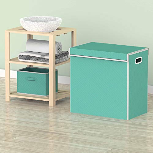 Simple Houseware Double Laundry Hamper with Lid and Removable Bags, Turquoise - color: Turquoise