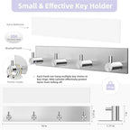 VIS'V Key Holder Wall Mount, Large Metal Self Adhesive Key Hanger with 4 Hooks, No Drilling, Extra Adhesive Strip, Silver - color: Silver