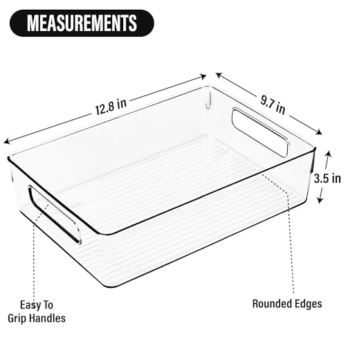 ShelfShaper Large Clear Plastic Storage Bins, Pantry Organizers and Storage Containers Fridge Organizer Bins for Organizing Home Kitchen Under Sink Bathroom Refrigerator Freezer Laundry Room - size: 12.8 x 9.7 x 3.5