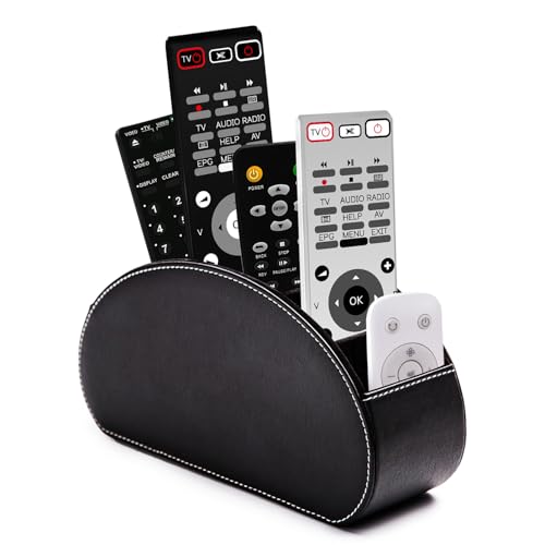 BONNY DODO Remote Control Holders Organizer Box with 5 Compartment PU Leather Multi-functional Office Desk Storage Caddy Store Tv Remote for Media Player,Brush,Pencil,Glassees&Office Supplies (BlACK) - color: BlACK, size: S